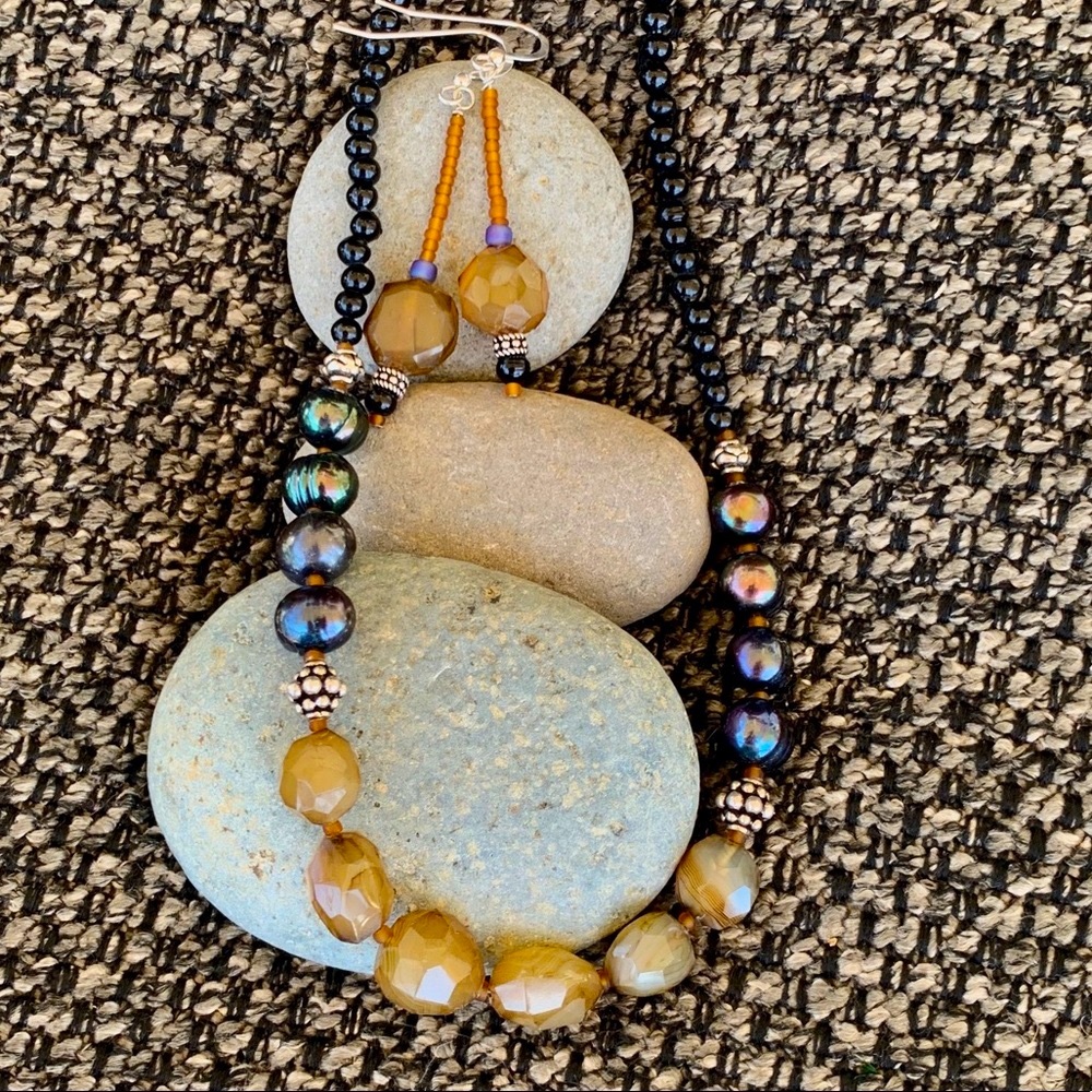 Agate Freshwater Pearl & SSilver accents - Picture 1 of 8